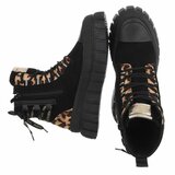 Bottines noires à lacets avec imprimé léopard et semelle chunky-Bintou_