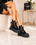 Bottines noires à lacets avec imprimé léopard et semelle chunky-Bintou_