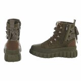 Kaki groene veterboots met print en chunky zool-Bintou_