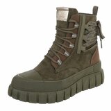 Kaki groene veterboots met print en chunky zool-Bintou_