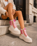 Beige-roze veterboots met chunky zool-Bintou_