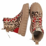 Kaki-rode veterboots met luipaardprint en chunky zool-Bintou_