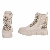 Beige veterboots met snakeprint en chunky zool-Bintou_