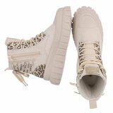 Beige veterboots met snakeprint en chunky zool-Bintou_