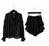 Zwarte romantische set met kanten details en volantshort_