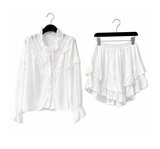 Witte romantische set met kanten details en volantshort_