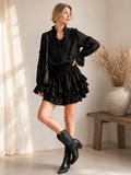 Zwarte romantische set met kanten details en volantshort_