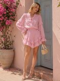 Roze romantische set met kanten details en volantshort_