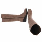 Taupe suède stretch laarzen met sleehak en gesp-Janella_
