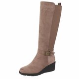 Taupe suède stretch laarzen met sleehak en gesp-Janella_