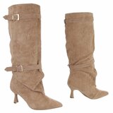 Kaki suède laarzen met gespen en elegante hak-Masha_