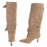Kaki suède laarzen met gespen en elegante hak-Masha_