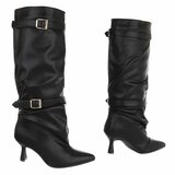 Zwarte laarzen met gespen en elegante hak-Masha_