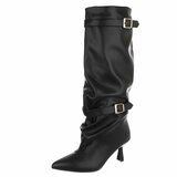 Zwarte laarzen met gespen en elegante hak-Masha_