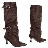 Bordeaux laarzen met gespen en elegante hak-Masha_