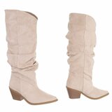 Beige suède cowboylaarzen met geplooide schacht-Darcy_
