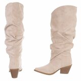 Beige suède cowboylaarzen met geplooide schacht-Darcy_