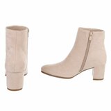Beige suède enkellaarzen met blokhak-Annieka_