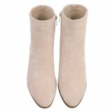 Beige suède enkellaarzen met blokhak-Annieka_