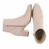 Beige suède enkellaarzen met blokhak-Annieka_