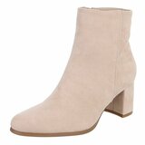 Beige suède enkellaarzen met blokhak-Annieka_