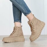Beige hoge sneakers in suède met chunky zool-Bruni_
