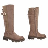 Taupe suède knielaarzen met elastische inzet en gesp-Angelita_