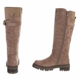 Taupe suède knielaarzen met elastische inzet en gesp-Angelita_