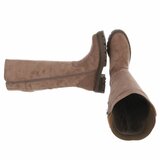Taupe suède knielaarzen met elastische inzet en gesp-Angelita_