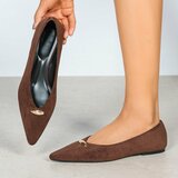 Ballerines marron en suédine à bout pointu avec détail doré-Alona_