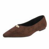 Ballerines marron en suédine à bout pointu avec détail doré-Alona_