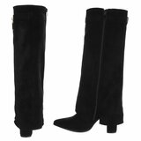 Hoge zwarte suede laars met omslag en sierdetail Abira  _