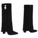 Hoge zwarte suede laars met omslag en sierdetail Abira  _