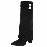 Hoge zwarte suede laars met omslag en sierdetail Abira  _