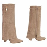 Hoge kaki suede laars met omslag en sierdetail Abira   _