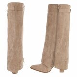 Hoge kaki suede laars met omslag en sierdetail Abira   _
