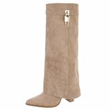 Hoge kaki suede laars met omslag en sierdetail Abira   _
