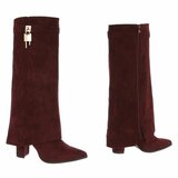 Hoge bordeaux suede laars met omslag en sierdetail Abira    _