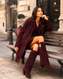 Hoge bordeaux suede laars met omslag en sierdetail Abira    _