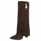 Bottes hautes marron suède  à rabat avec détail décoratif Abira   _