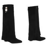 Bottes hautes noires en suède à semelle compensée intérieure-Romina   _