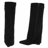 Bottes hautes noires en suède à semelle compensée intérieure-Romina   _