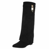 Bottes hautes noires en suède à semelle compensée intérieure-Romina   _