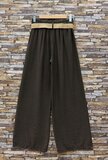 Pantalon palazzo marron avec ceinture – pantalon fluide pour femme_