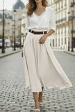 Lange beige lyocell rok met riem – soepelvallende elegante rok_