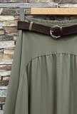 Lange kaki lyocell rok met riem – soepelvallende elegante rok_