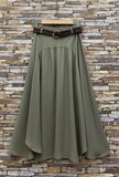 Lange kaki lyocell rok met riem – soepelvallende elegante rok_