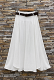 Lange witte lyocell rok met riem – soepelvallende elegante rok_