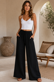 Zwarte katoenen gauze palazzo broek met elastische taille_