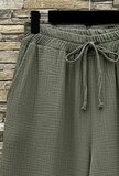 Kaki katoenen gauze palazzo broek met elastische taille_